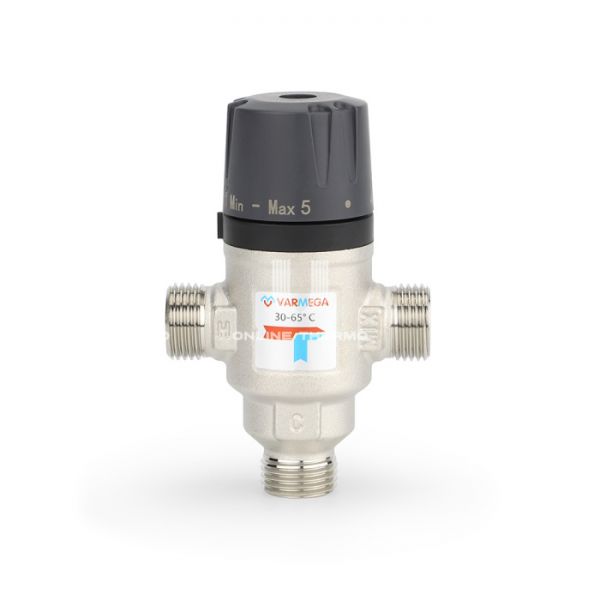 Термостатический смесительный клапан Varmega VM17202 НР 3/4", Kvs 1.6, PN 10, смешение в бок, 30-65°С