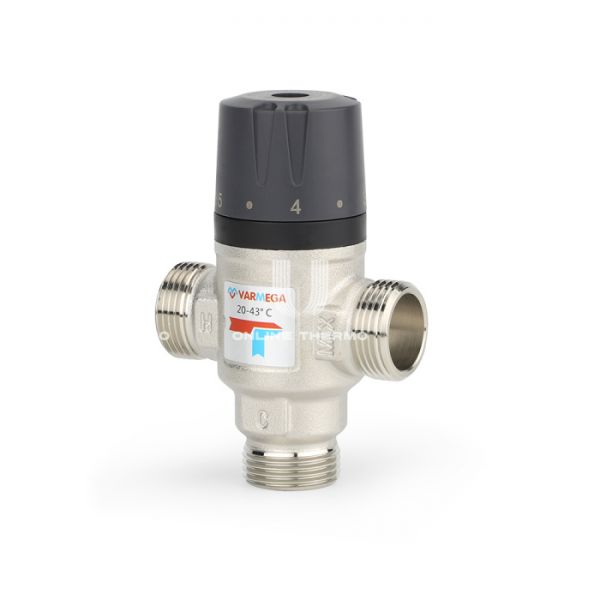 Термостатический смесительный клапан Varmega VM17303 НР 1", Kvs 1.6, PN 10, смешение в бок, 20-43°С