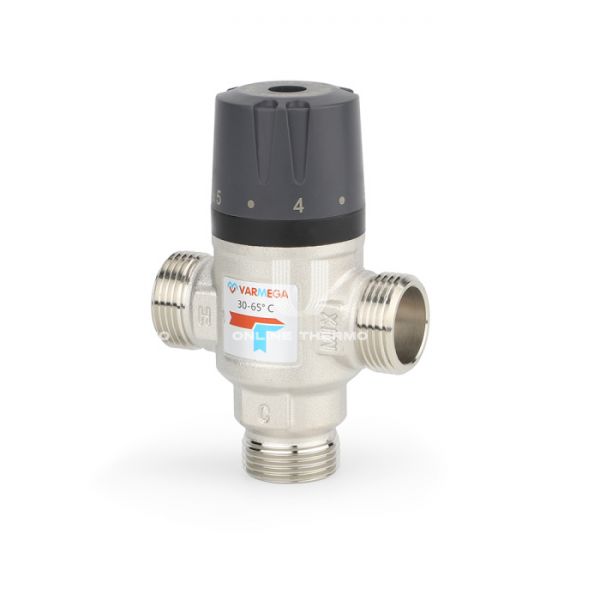 Термостатический смесительный клапан Varmega VM17403 НР 1", Kvs 2.5, PN 10, смешение в бок, 30-65°С