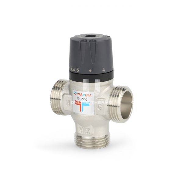 Термостатический смесительный клапан Varmega VM18103 НР 1", Kvs 2.5, PN 10, смешение вниз, 30-65°С
