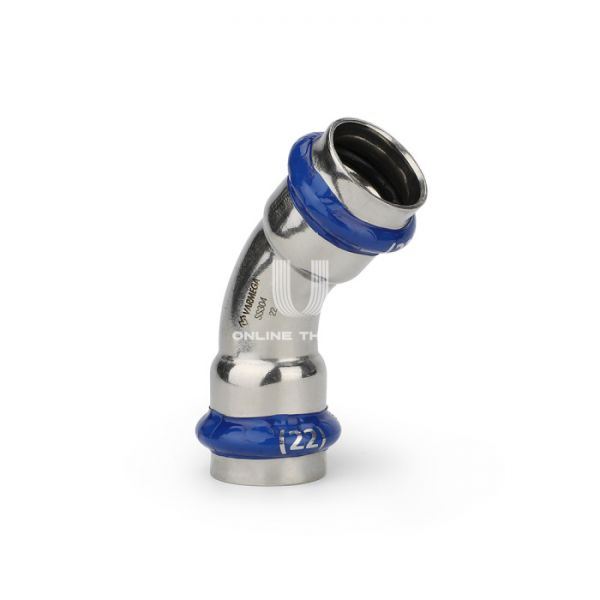 Угольник 45° двухраструбный Varmega Inox Press VM712005454, 54?54 мм