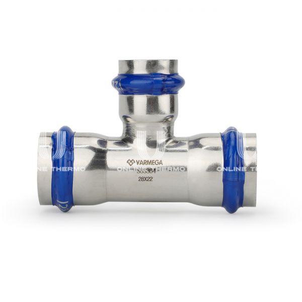 Тройник раструбный Varmega Inox Press переходной VM719221522, 22?15?22 мм