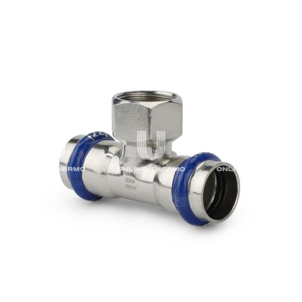 Тройник раструбный Varmega Inox Press с внутренней резьбой VM720220522, 22?3/4"?22