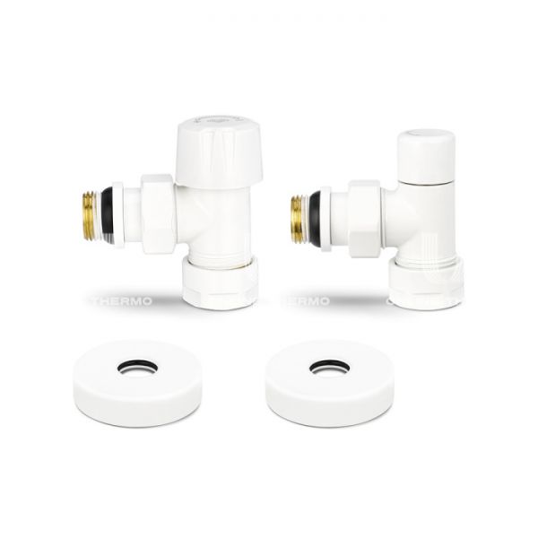 Комплект термостатический с запорным клапаном Varmega №1 VMDV10-110415, 1/2" x 3/4"EK ВР-НР, угловой, белый