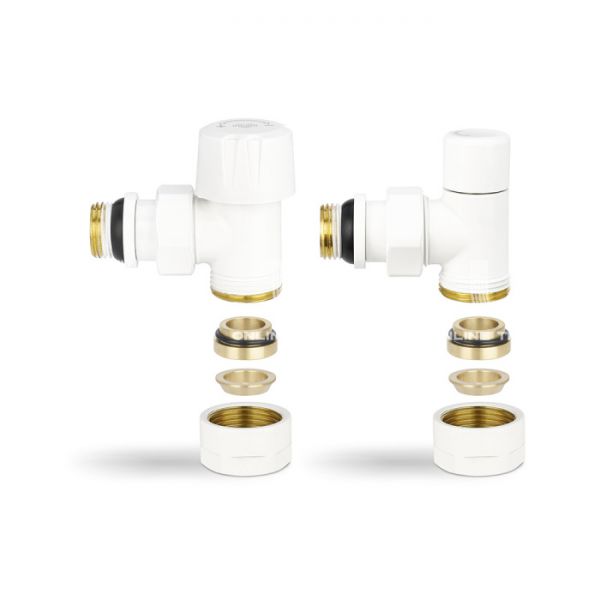 Комплект термостатический с запорным клапаном Varmega №1 VMDV10-110415, 1/2" x 3/4"EK ВР-НР, угловой, белый