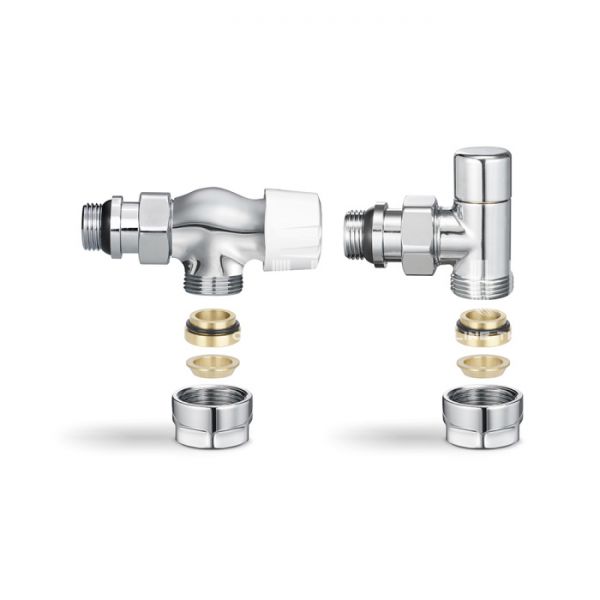 Комплект термостатический с запорным клапаном Varmega №3 VMDV12-410415, 1/2" x 3/4"EK ВР-НР, осевой, хром