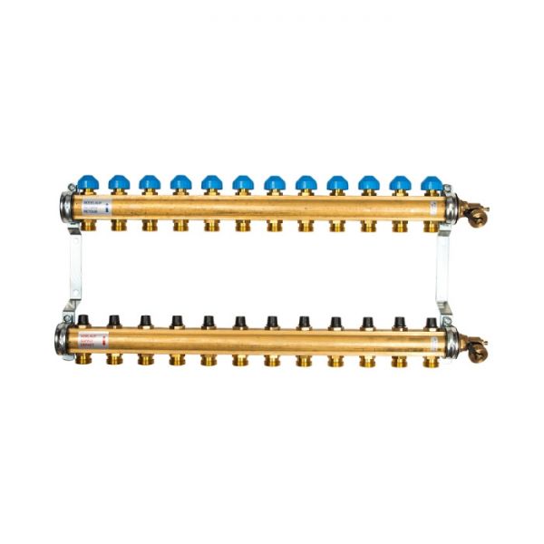 Распределительный коллектор (группа) для отопления Watts HKV-12 10004192 ВР 1"  на 12 контуров 3/4" ЕК, латунь, с концевыми группами