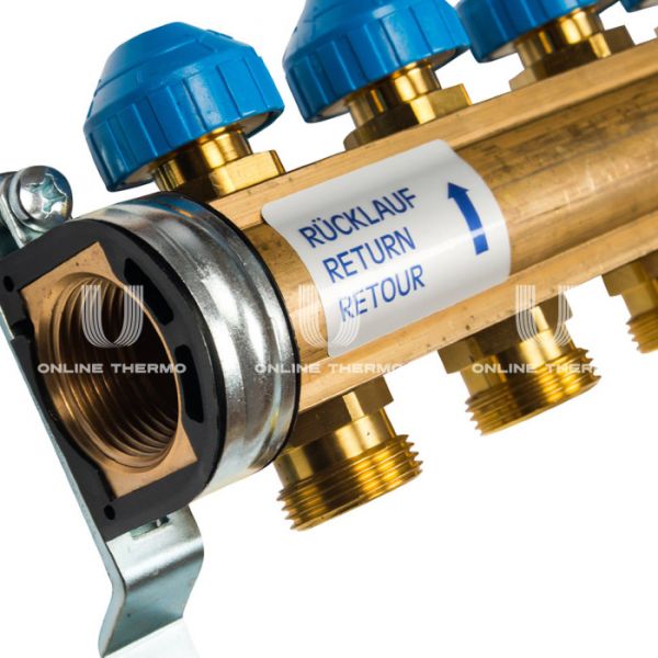 Распределительный коллектор (группа) с расходомерами Watts HKV/T-8 10004202 ВР 1", на 8 контуров 3/4" ЕК, латунь, с концевыми группами