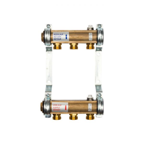 Распределительный коллектор (группа) для отопления Watts HKV/A-3 10004540 ВР 1", на 3 контура 3/4" ЕК, латунь, нерегулирующий