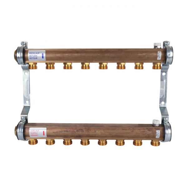 Распределительный коллектор (группа) для отопления Watts HKV/A-8 10004550 ВР 1", на 8 контуров 3/4" ЕК, латунь, нерегулирующий