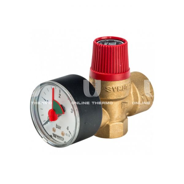 Клапан предохранительный (сбросной) Watts SVM 10004647 1/2"х3/4" ВР, 2.5 бар, мембранный, с манометром