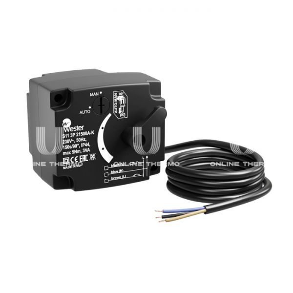 Сервопривод Wester S11 3P 21500A-K для 3-ходовых клапанов, 230 В, 5 Нм, 90°, 150 с, 1.5 м