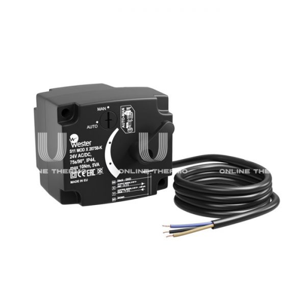 Сервопривод Wester S11 MOD X 20758-K для 3-ходовых клапанов, 24 В, 10 Нм, 90°, 75 с, 1.5 м