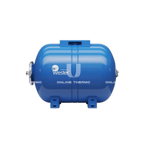 Гидроаккумулятор (расширительный бак) для водоснабжения Wester WAO50P, 50 л, cиний, горизонтальный, напольный, нержавеющий фланец