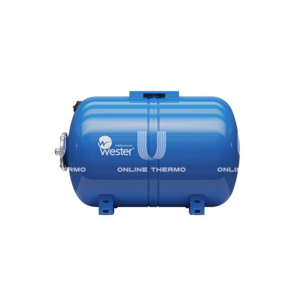 Гидроаккумулятор (расширительный бак) для водоснабжения Wester WAO80, 80 л, cиний, горизонтальный, напольный на ножках