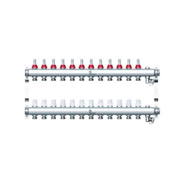 Распределительный коллектор (группа) с расходомерами Wester W902.12, 0-32-1860, 1", на 12 контуров 3/4" EK, нержавеющая сталь