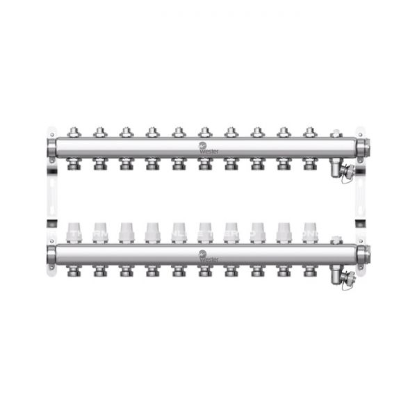 Распределительный коллектор (группа) Wester W903.10, 0-32-1905, 1", на 10 контуров 3/4" EK, нержавеющая сталь
