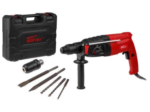Перфоратор WORTEX RH 2829 в чем. + (2 зубила, 3 сверла) 900 Вт, 3.2 Дж, 28 мм, 4 режима, SDS-plus, Б(вес 3.4 кг)