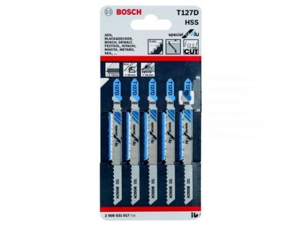 Пилка лобз. по алюминию T127D (5 шт.) BOSCH(пропил прямой, тонкий, быстрый рез)