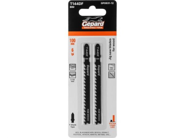 Пилка лобз. по дереву T144DF (2 шт.) GEPARD(пропил прямой, грубый, быстрый рез в т.ч. в твердой древесине)