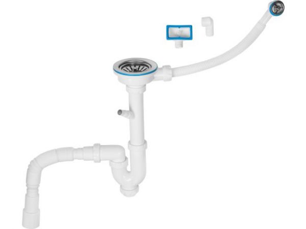 Сифон для кухни прямоточный с аварийным выходом, отвод, выпуск 3 1/2, 1 1/2'-40/50мм, AV Engineering