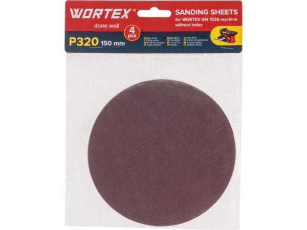 Шлифлист 150мм P320 без отв. 4 шт. для станка WORTEX GM 1528