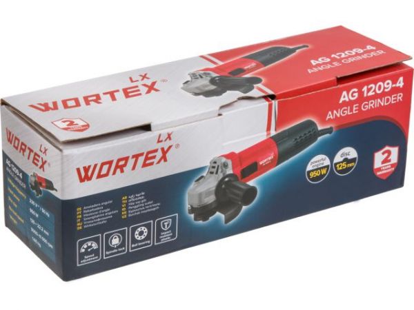 Одноручная углошлифмашина WORTEX LX AG 1209-4 в кор. 950 Вт, 125 мм, 3 000-11 000 об/мин. (рег.об., шариковый подшипник, блокировка шпинделя)