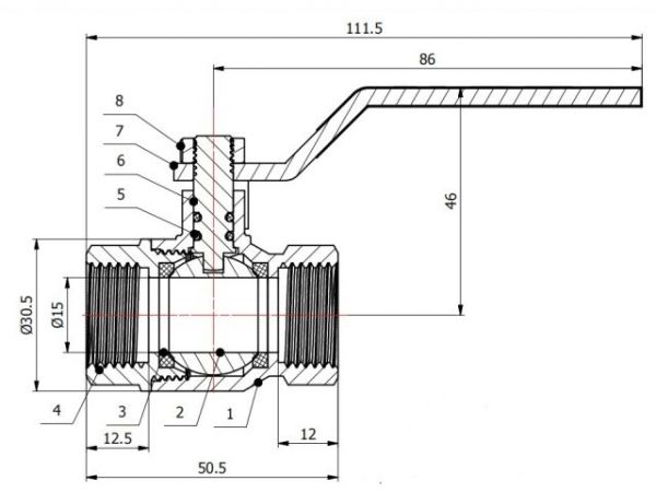 Кран шаровый 1/2' вн.-вн. ручка PN40, AV Engineering(Латунь, макс.  40 бар, макс.  110 °С)