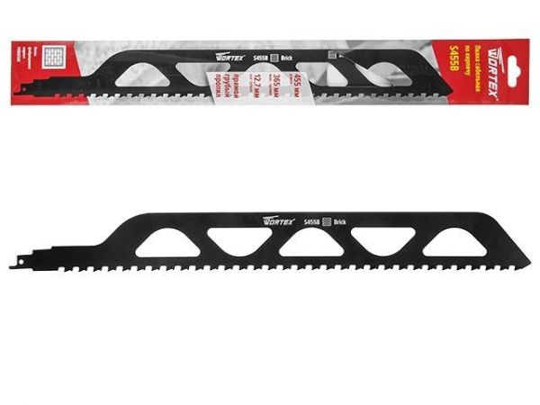 Пилка сабельная по кирпичу S 455B (1 шт.) WORTEX Биметалл YG8/HM, 455 мм длина(пропил прямой, грубый, для базовых работ)