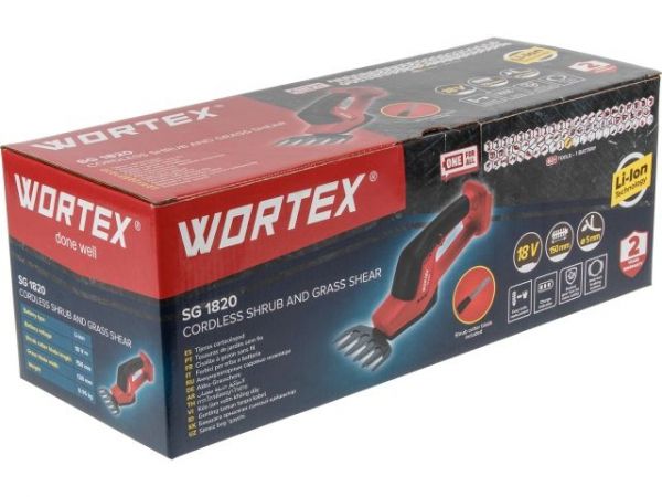 Ножницы садовые WORTEX SG 1820 в кор. + насадка-кусторез ALL1 XLT SET(18.0 В, 1 акк., 2.0 А/ч, Li-Ion, шир. 80 мм)