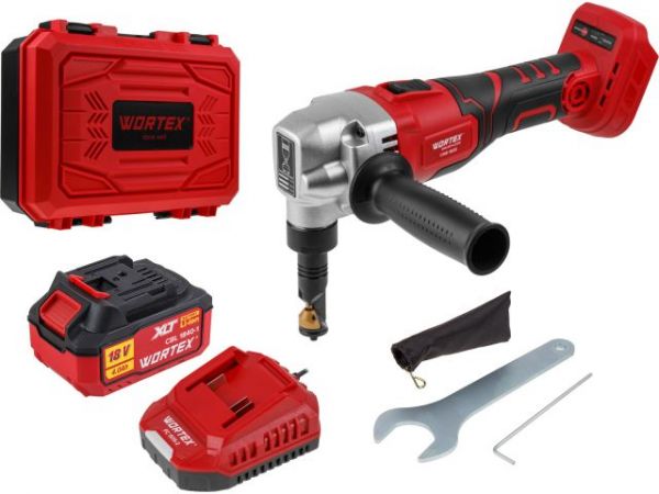 Ножницы высечные WORTEX CNB 1825 XLT SET БЕСЩЕТ., 18 В, 900-2000 ход/мин, до 2,5 мм, 1х4 А*ч(сталь до 1.8 мм, 1.7 кг)