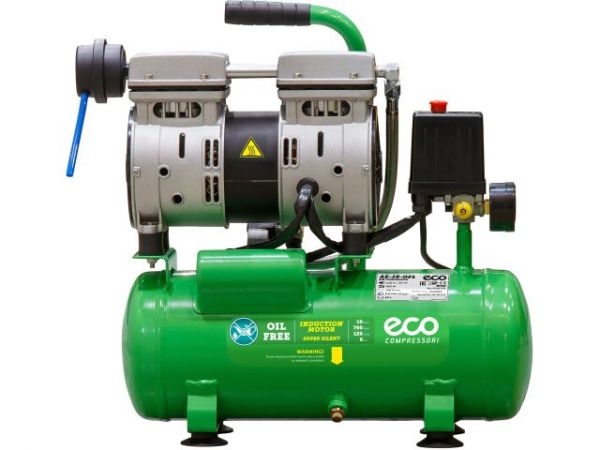 Компрессор ECO AE-10-OF1 безмасляный(120 л/мин, 8 атм, коаксиальный, безмасляный, ресив. 10 л, 220 В, 0,7 кВт)