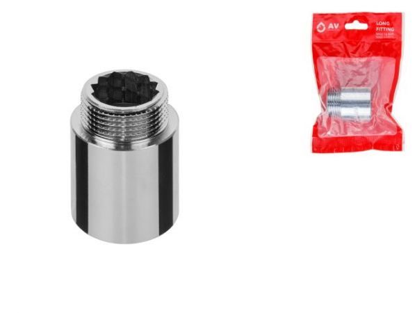Удлинитель 1' вн.-нар. х 30 мм усиленный ХРОМ, AV Engineering (инд. упак.)(Латунь, макс.  16 бар, макс.  110 °С)