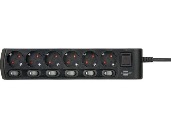 Удлинитель 2м (6 роз., 3.3кВт, с/з, 6+1 выкл., ПВС) черный Brennenstuhl Comfort-Line(провод 3х1,5мм2; сила тока 16А; с/з - с заземляющим контактом)