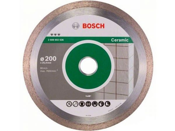 Алмазный круг 200х25.4 мм по керамике сплошн. BEST FOR CERAMIC BOSCH(сухая/мокрая резка)