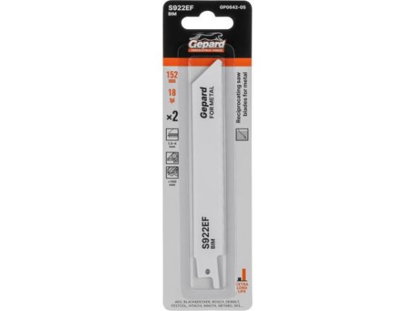 Пилка сабельная по металлу S922EF (2 шт.) GEPARD(152мм, полотно для сабельной пилы, пропил прямой, тонкий рез)