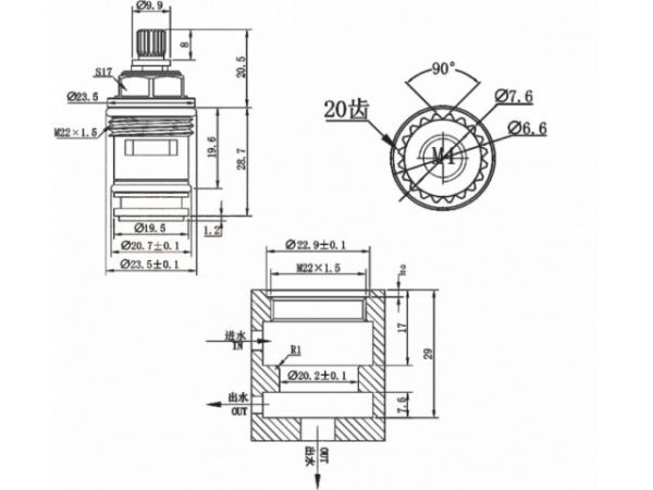 Кран-букса керамическая, тип H, AV Engineering(20 зубьев)