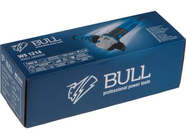 Одноручная углошлифмашина BULL WS 1214 в кор. 125 мм, 1400 Вт, плав. пуск., рег. об, конст. эл. (2600 - 9500 об/мин, подшипники NSK, вес 2,3)