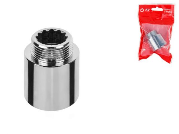 Удлинитель 3/4' вн.-нар. х 25 мм усиленный ХРОМ, AV Engineering (инд. упак.)(Латунь, макс.  16 бар, макс.  110 °С)