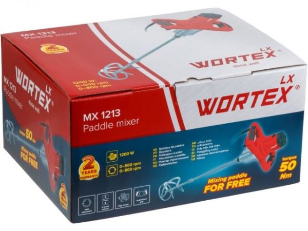 Миксер строительный WORTEX LX MX 1213 в кор. 1200 Вт, 2 скор., M14, рег.об. + насадка(рег. об., насадка для смешивания 120 мм)
