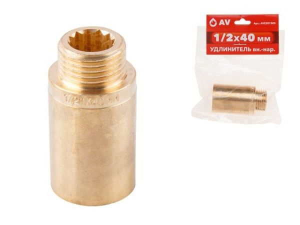 Удлинитель 1/2' вн.-нар. х 40 мм, AV Engineering (инд. упак.)(Латунь, макс.  16 бар, макс.  110 °С)