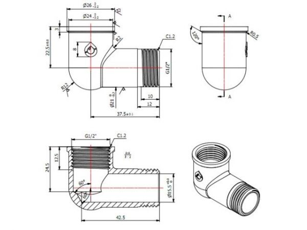 Колено 1/2' вн.-нар., AV Engineering (инд. упак.)(Латунь, макс.  16 бар, макс.  110 °С)