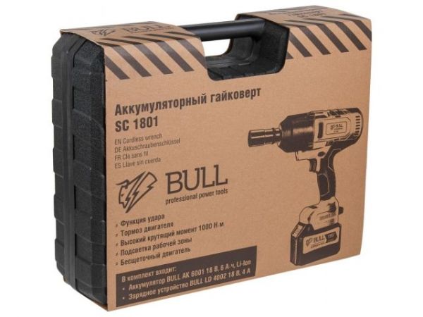 Ударный гайковерт BULL SC 1801 в чем. XLTpro БЕСЩЕТ., 18 В, 1000 Н*м, 3/4', 1х6 А*ч, з/у 4 А(вес 3.3 кг)