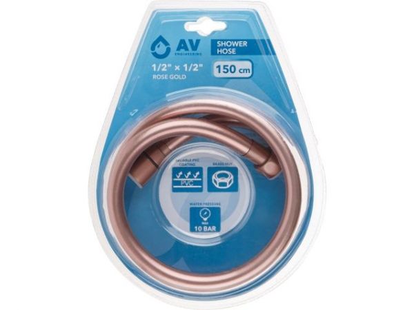 Шланг душевой, PVC, 1/2' г-г 150 см, розовое золото, AV Engineering(Гайка латунь, 10 бар)
