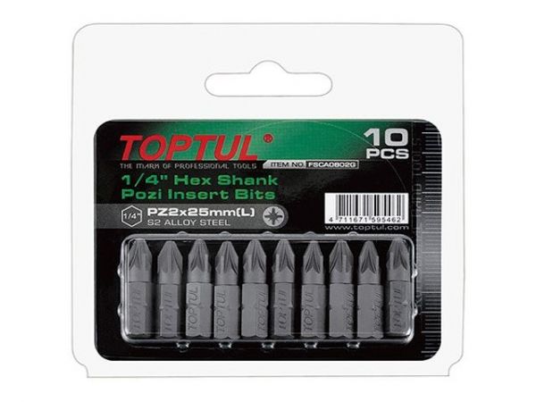Насадка крестообразная PZ2 25мм 10шт блистер TOPTUL