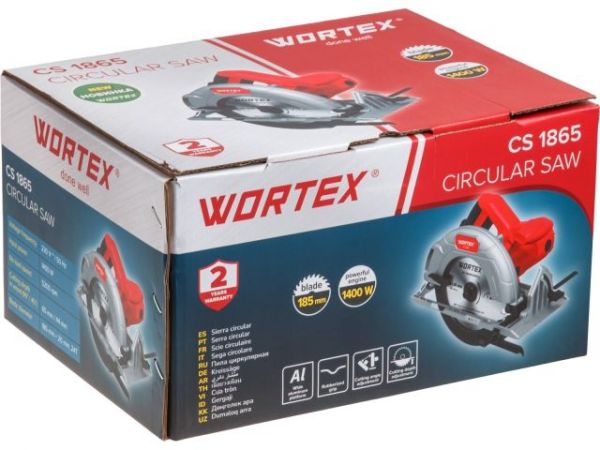 Циркулярная пила WORTEX CS 1865 в кор. 1400 Вт, 185 мм, пропил до 65 мм, алюм. подошва(1400 Вт, 185х20 мм 24Т, пропил до 65 мм, алюминиевая подошва)
