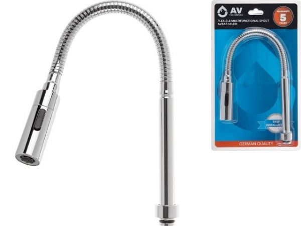 Излив гибкий с двухрежимной лейкой для смесителя, хром, AV Engineering(Диаметр подключения 3/4')