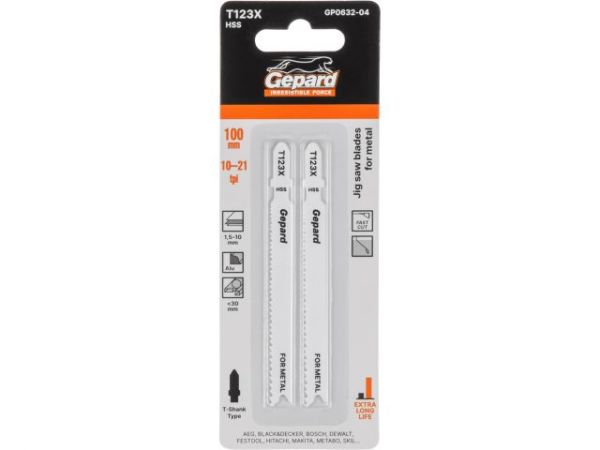 Пилка лобз. по металлу T123X (2 шт.) GEPARD(пропил прямой, тонкий, быстрый рез)
