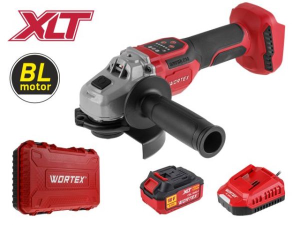 Углошлифмашина WORTEX CAG 1812-2 SE в чем. XLT SET БЕСЩЕТ., 18 В, 125 мм, 3000-8500 об/мин(бесщ. двиг., 6ти ступ. рег. об., вкл/выкл на панели, 3000-8500 об/мин; Anti-Kickback; Drop-Stop)