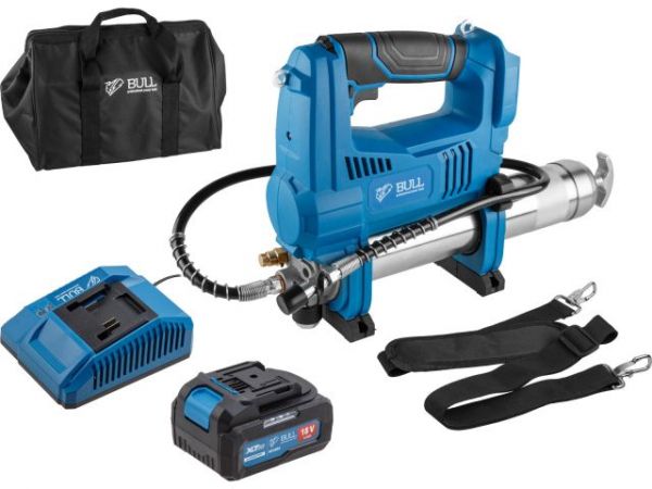 Шприц для смазки BULL CGG 6818 в кор. XLTpro SET 18 В, 690 атм., 255 г/мин, 1х4 А*ч, з/у 4 А(Шланг 76 см)
